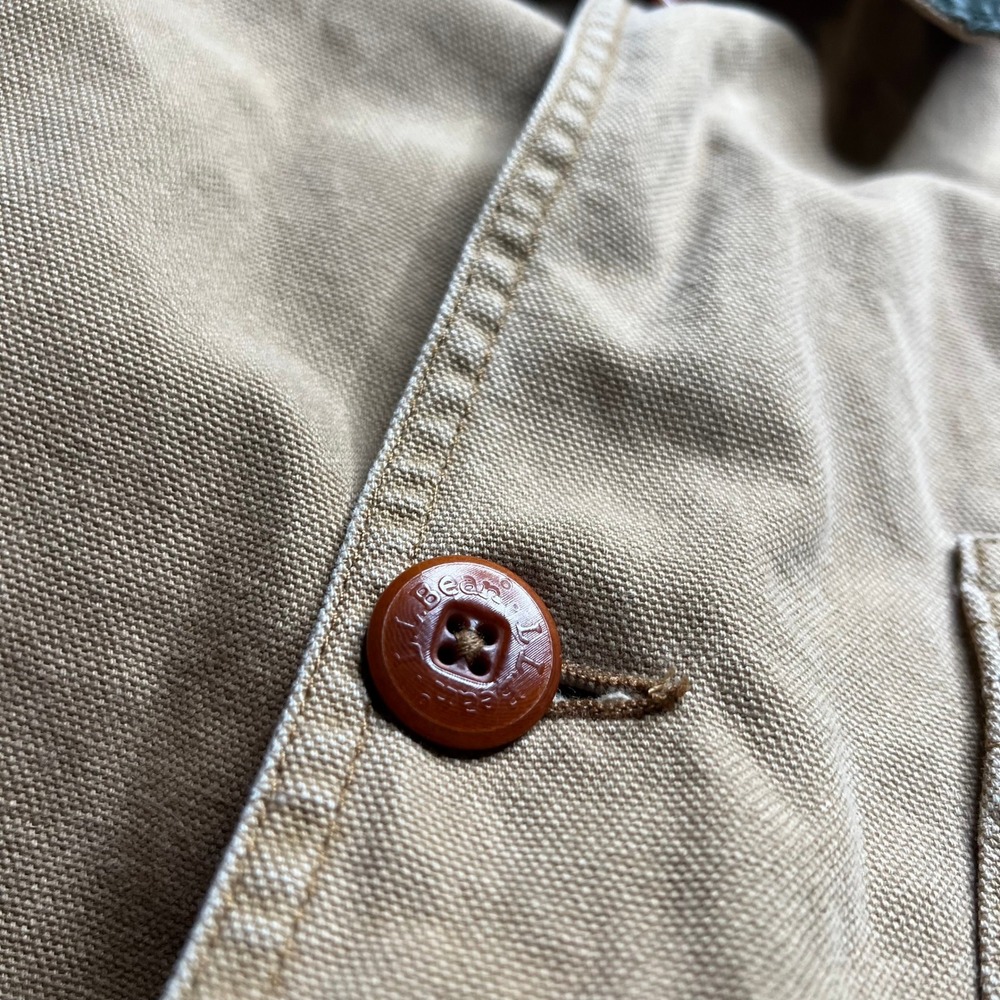 LL Bean Mens Medium Hunting Field Coat Tan Canvas Plaid Lined Corduroy Trim JV93 - Picture 11 of 13